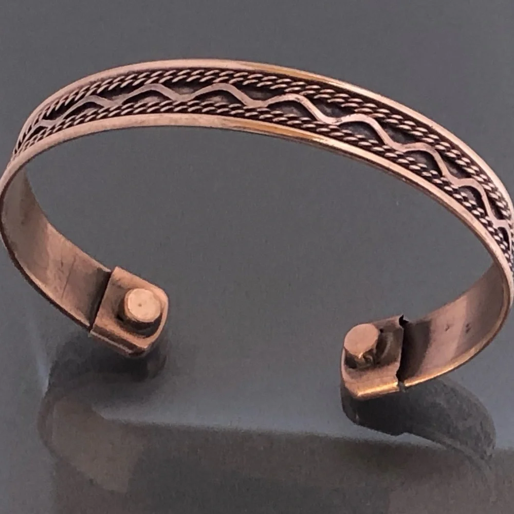 Pure Copper Wave Design Magnetic Bracelet Energy Cuff Bangle